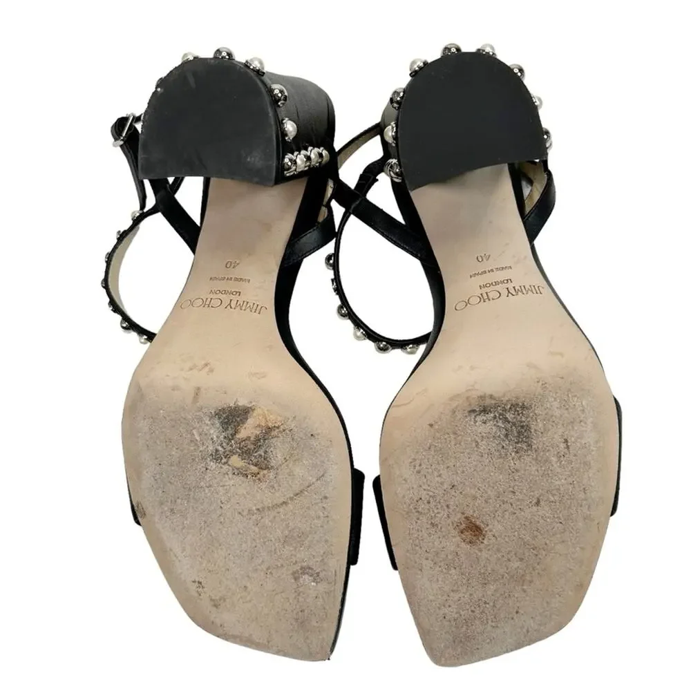 JIMMY CHOO Aadra 85 Nappa Leather Pearl Studded Sandals